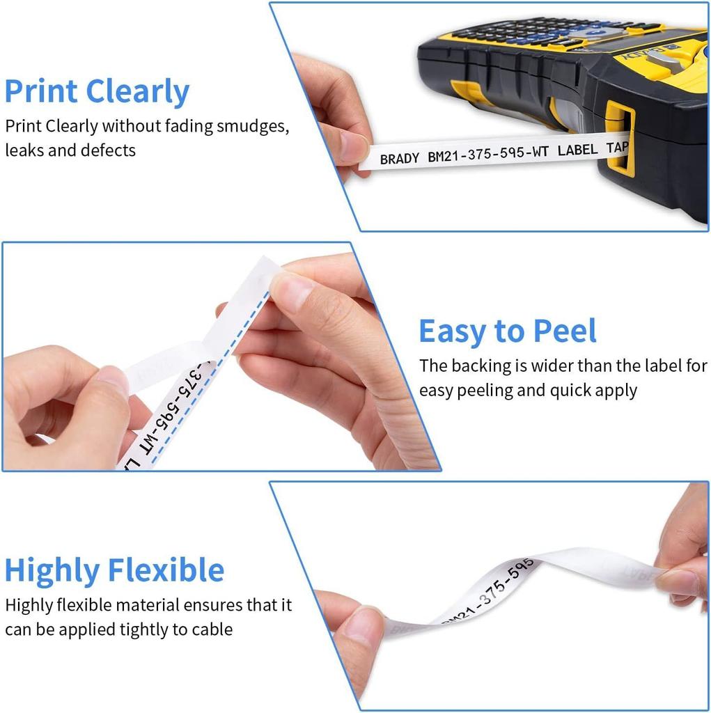 1-10 Pack Label Cartridge Compatible Brady M21-750-499 19.1mm White Nylon Cloth Tape 3/4' for BMP21-LAB/Plus Label Printer