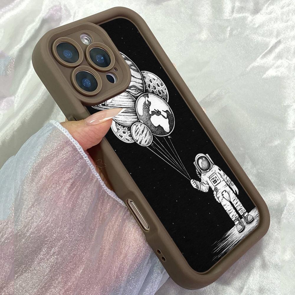 JT51 Astronaut with Planets Phone for iPhone 17 Pro Max Samsung S26 A17 A07 Xiaomi 15T Redmi Note 14 Pro Plus Soft TPU Case Cover