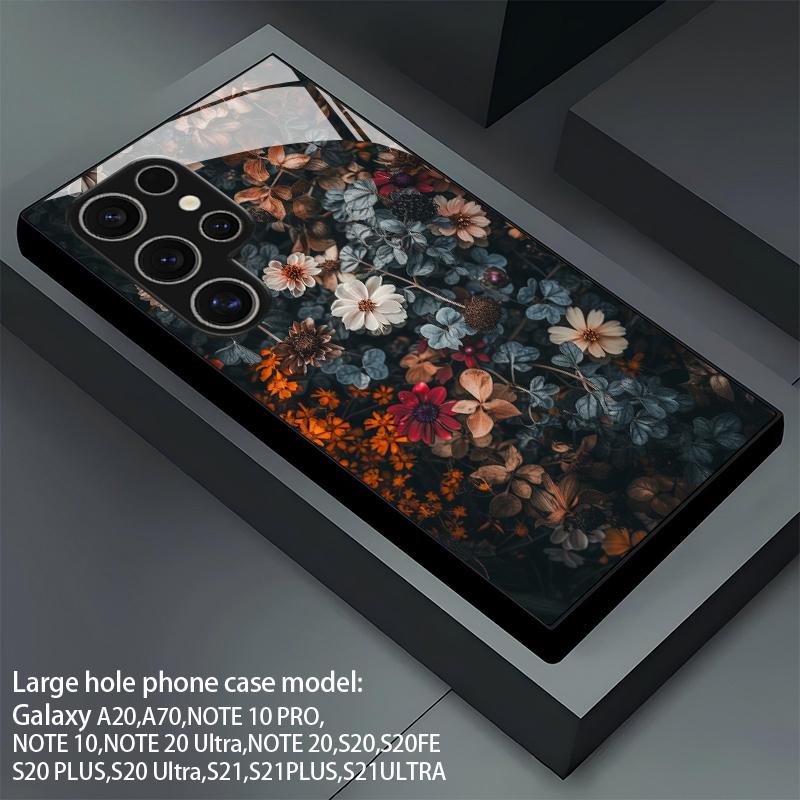 Dark Vintage Floral Pattern 2D Phone Case for Samsung S26 S25 S24 S23 S22 S21 S20 A55 A54 A53 A52Tempered Glass Protective Cover