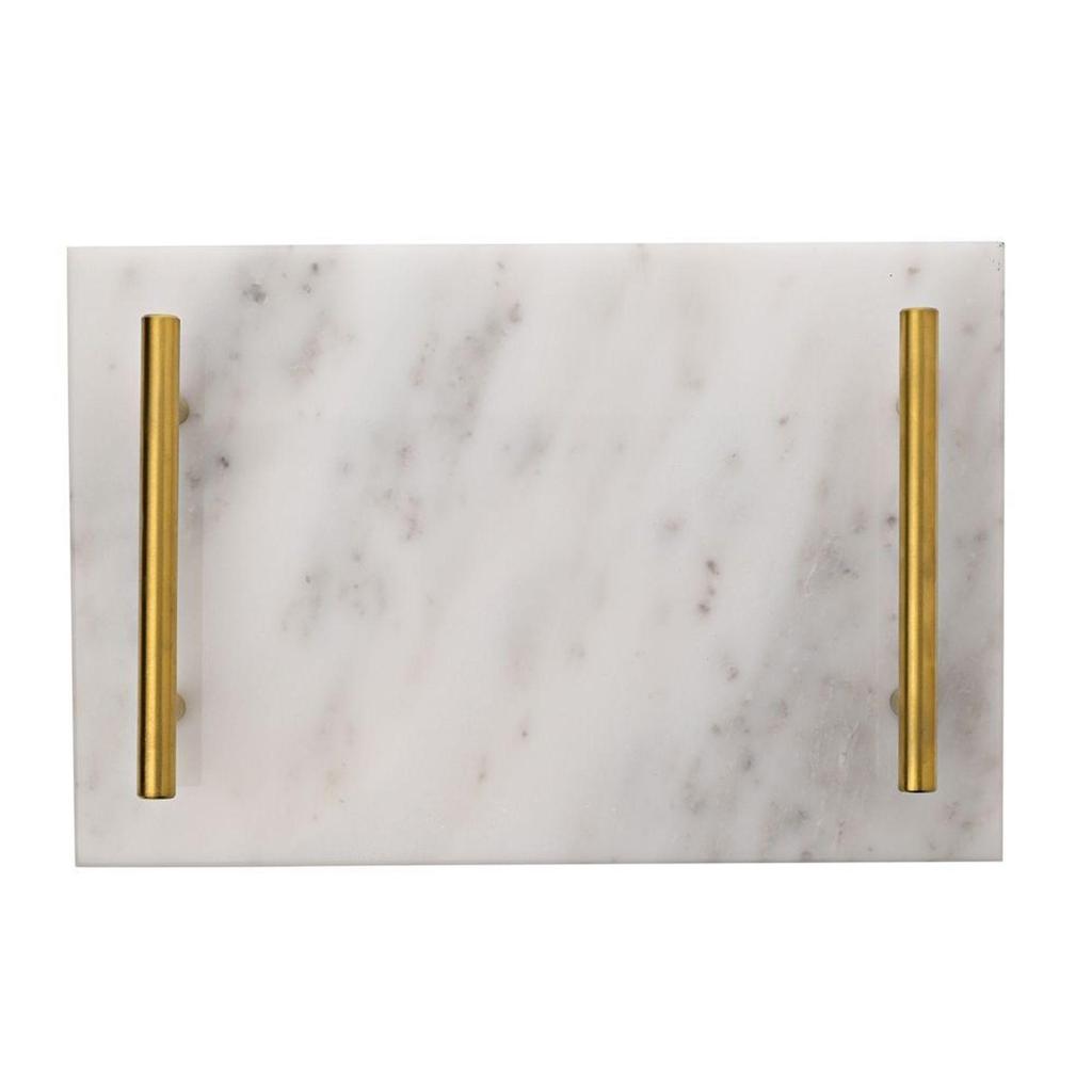 Hestia Marble Tray with Metal Handle - White