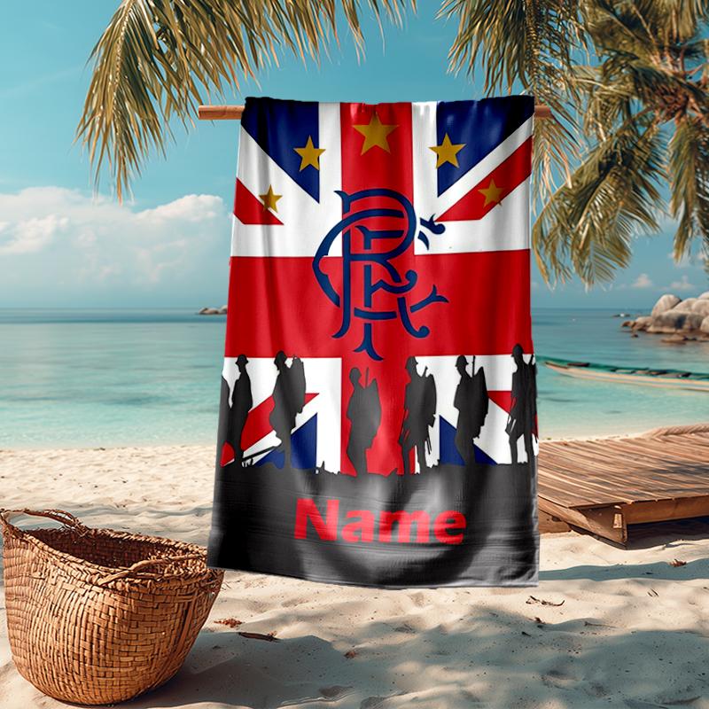 Custom Name Ultra-Soft Beach Towel with Rangers F.C Theme,Ideal for Pool - Camping, Diving - Perfect Travel Essential, Vibrant Beach Towel.