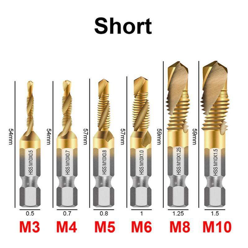 6Pcs HSS Screw Thread Metric Tap Drill Bits Titanium Plated Hex Shank M3 M4 M5 M6 M8 M10 for Hand Tools Screw Machine