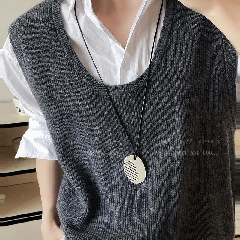 Titanium Steel Wax Rope Comb Sweater Chain Necklace Accessory Design with High-end Style