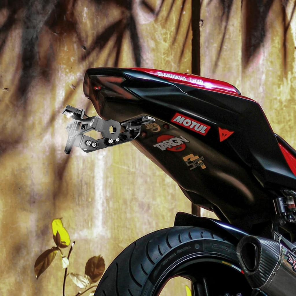 Socpuro Motorcycle License Plate Holder Black LED Light License Plate Holder Universal Aluminum Alloy