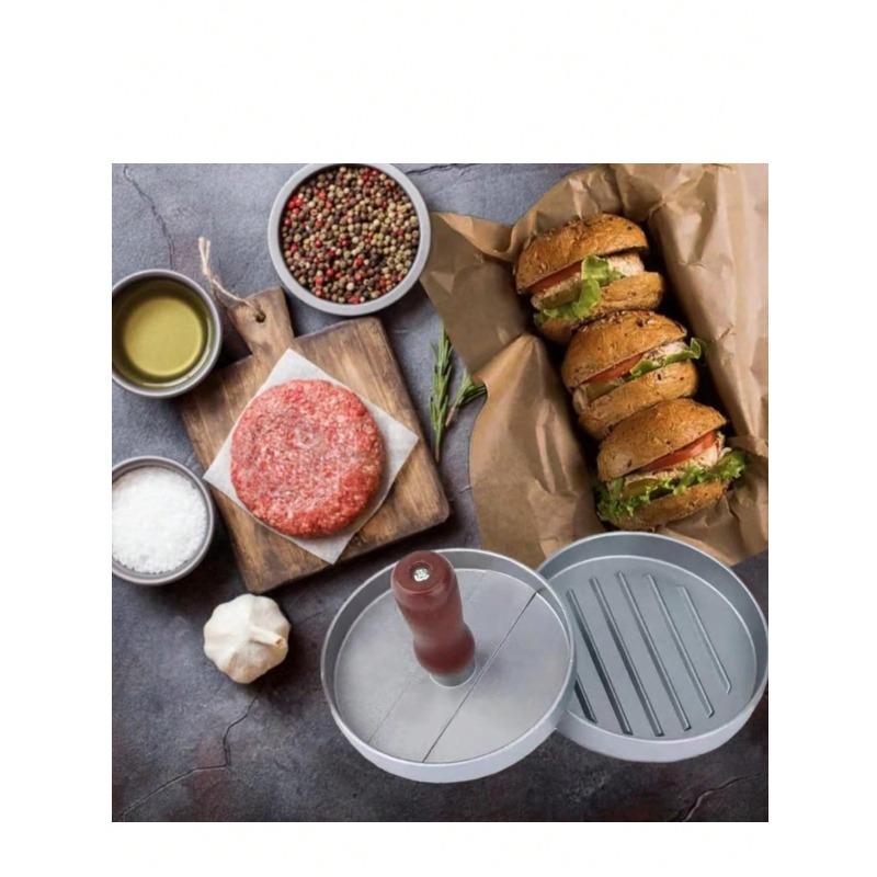 

Hamburger Patty Press Aluminum Alloy Black Handle Manual Burger Maker Patty Mold with Filling Tool Breakfast Pancake Maker padding paper 100pcs