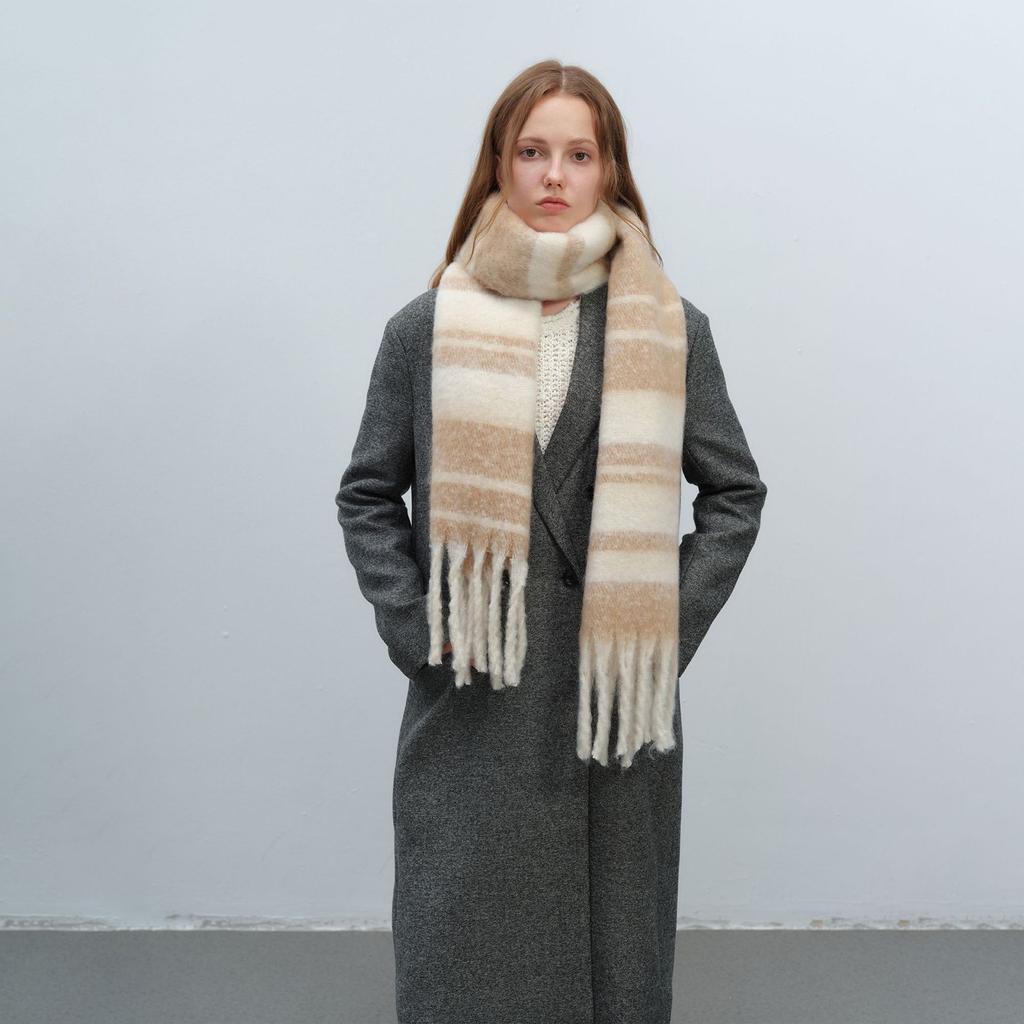 Maillard style new versatile warm thickened fringed plaid imitation cashmere scarf women's autumn and winter