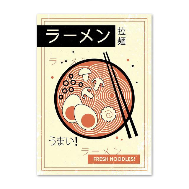 Japanese Food Poster Funny Ramen Noodles Sushi Kitchen Wall Art Print Canvas Painting Pictures for Restaurant Home Decor Cuadros