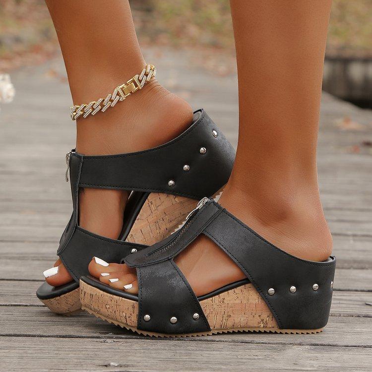 Sandali con suola spessa Scarpe da donna taglia grande Punta aperta Velcro Ciabatte casual