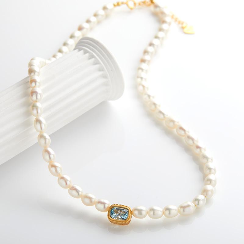 Fashion Versatile Temperament Niche Light Luxury Design S925 Sterling Silver Necklace Natural Freshwater Pearl Gem Necklace Women