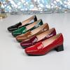 8839-1DX Patent Leather Women's Plus Size Square Toe Chunky Heel Mid-Cut High Heels (Size 43)