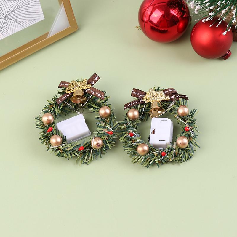 1 stk 1:12 1/6 dukkehus miniatyr mini julekrans med lys modell dukkehus dekor tilbehør