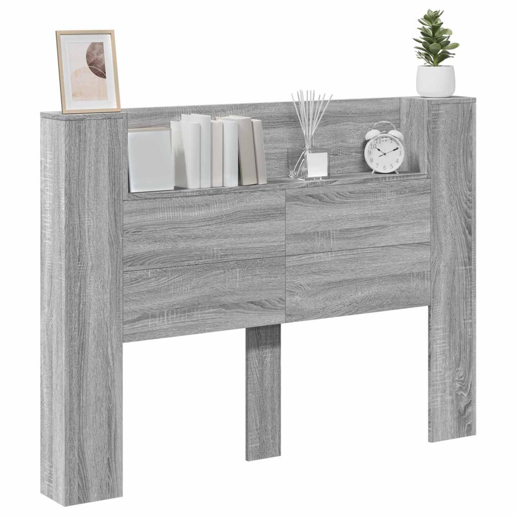 Headboard Cabinet with LED Lighting Grey Sonoma 140 x 16.5 x 103.5 cm