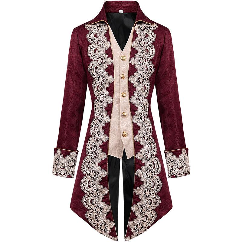 

Steampunk Men Vintage Medieval Victorian Renaissance Gothic Coat Swallowtailed XL красный