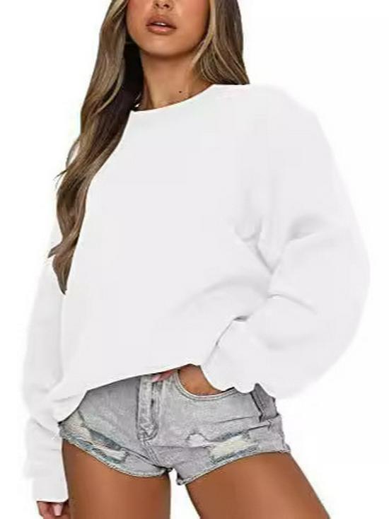2024 European & American Women's Casual Solid Color Round Neck Loose Hoodie