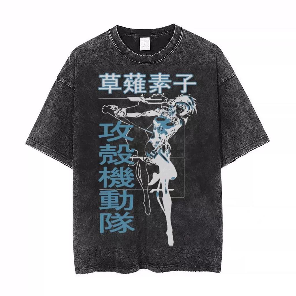 T-shirt Anime Ghost In The Shell Lavata Vintage Estetica Y2k Unisex Oversize Manica Corta Estiva Cotone Retro Streetwear Calda