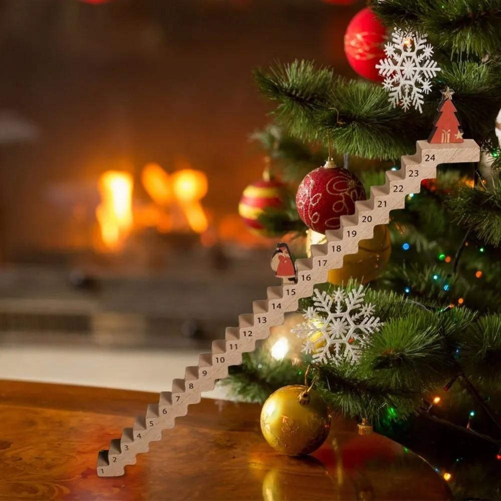 Fashion Wooden Christmas Countdown Calendar Stairs Climbing Stars Advent Calendar New Year Xmas Ornament Desk Decoration