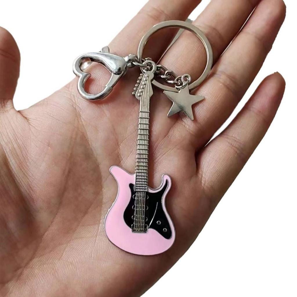 Y2K Hot Girl Electric Guitar & Star Pendant Keychain - Retro Sweet & Cool Millennial Style Ornament