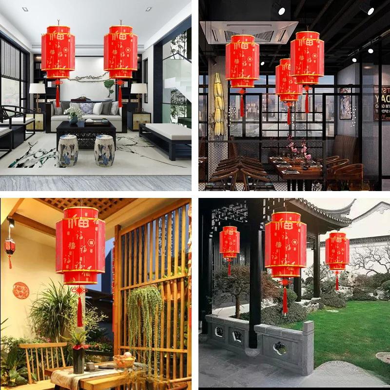 Chinese Style Hanging Lanterns Lamp PVC Waterproof Antique Palace Lanterns Retro Chinese Red Lanterns Festival New Year Decor
