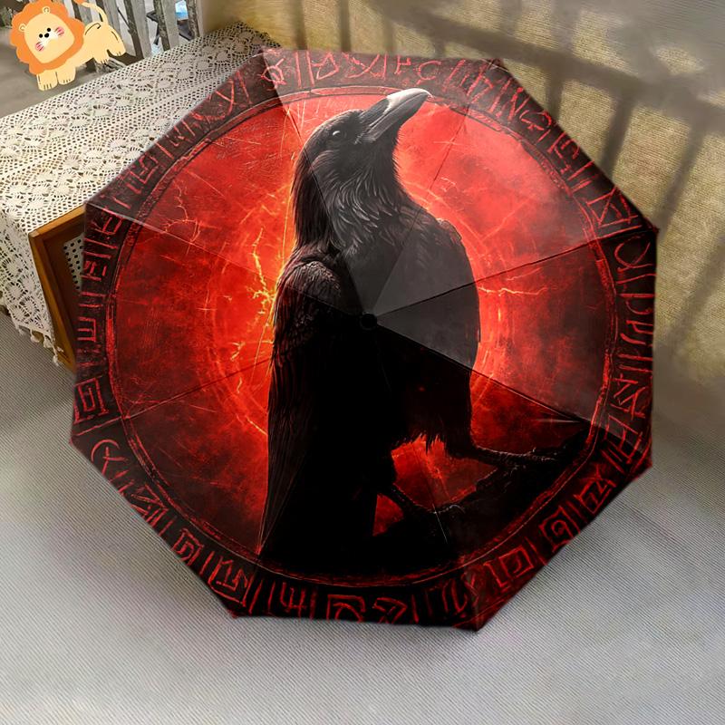 1 PC Automatic Folding Umbrella - Crow Artwork Pattern, Portable & Foldable Design with 8 Ribs, Christmas Birthday Gifts