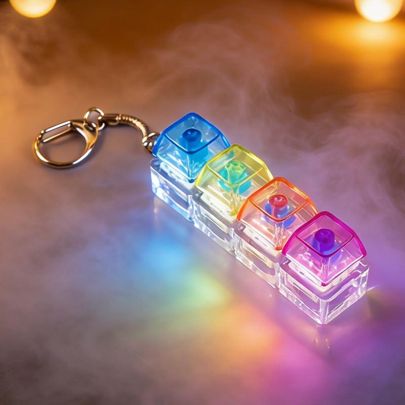 LED Light Up Keyboard Keychain with Clickable Buttons - Stress Relief Fidget Toy, Portable Desk Accessory, Office Decor Gift