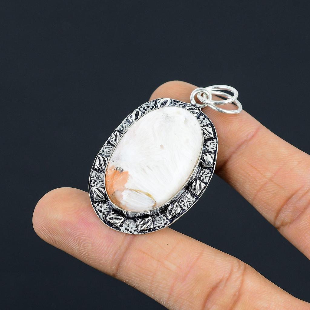 Friendship Day Sale Sterling Silver Scolecite Stone Anniversary Art Deco Pendant