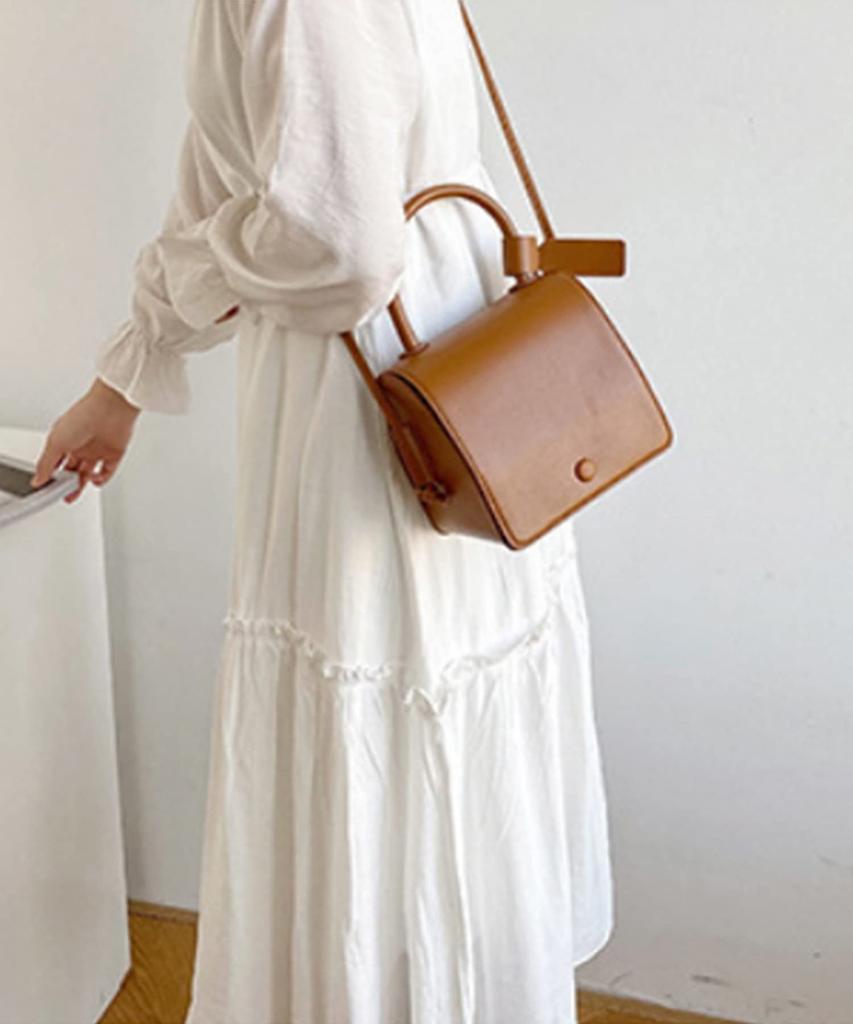 Women's Shoulder Bag, Crossbody Bag, Small, Handbag, PU Leather, Synthetic Leather, Shoulder Bag, Mini Bag, Compact, Square, Box-Shaped (Brown)