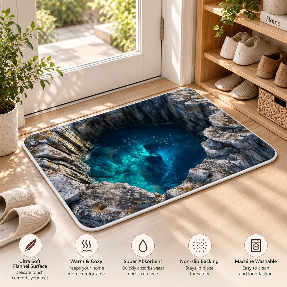 Stone Cave Deep Void View Floor Mat Flannel Rug Soft Non Slip Washable Door Mat For Bathroom Bedroom Kitchen Home Decor