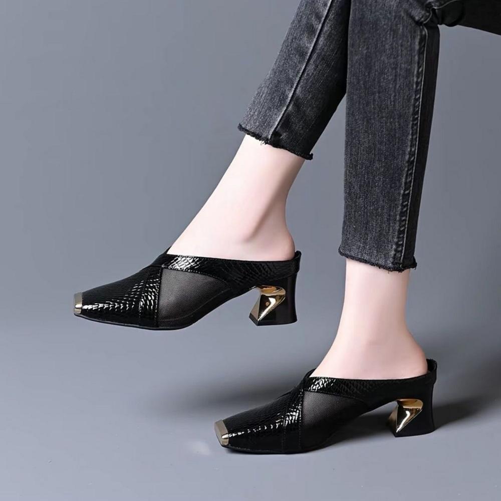 

Модные туфли-слайды на высоком каблуке с квадратным носком FHC, женская летняя обувь с сеткой и вырезами, шлепанцы слипоны, женская обувь, черный, серый, золотой, дропшиппинг 39 чёрный