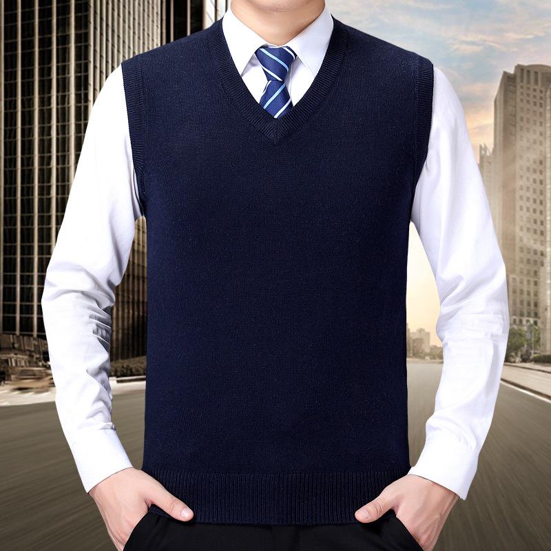 

Men s 100% Cashmere V-Neck Business Vest - Winter 2025, Solid Color, Thickened Pullover for Middle-Aged M