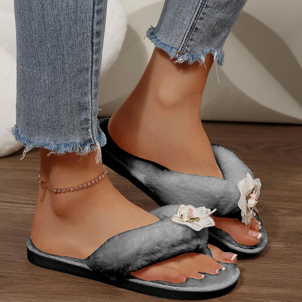 Women's Warm And Fashionable Furry Slippers Women's Flat Cotton Flip Flops For Home Womens Flip Flops Size 11 Memory Foam