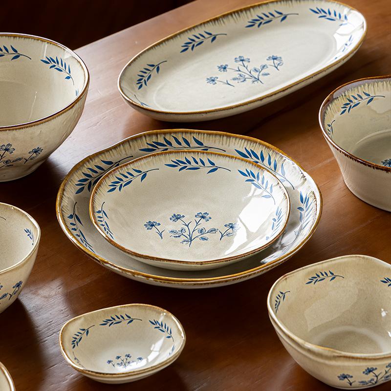 Freeland Series Medieval Tableware Ceramic Dishes High Value Rice Bowl Deep Plate Household Vegetable Bowl Export