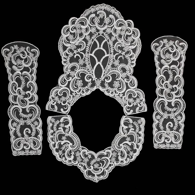 Mesh Bottom Embroidery, Polyester Silk Embroidery, Lace Collar, Four-Piece Set, Front Collar And Back Leader Flower, Wedding Dress Accessories