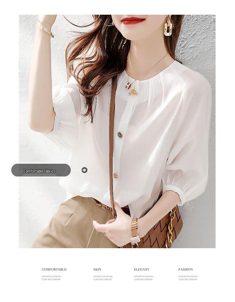 2025 Summer High-End Fashion Three-Button Korean Style White Pullover Top for Women