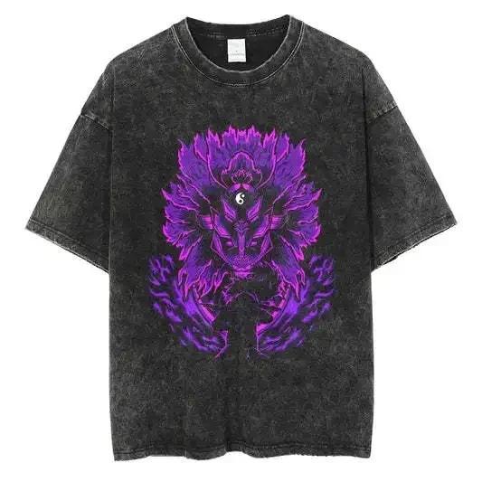 American Tops T-Shirt Ri Short Sleeve T-Shirt Batik Naruto Shirt Wear Man Washed Anime Vintage Style Short