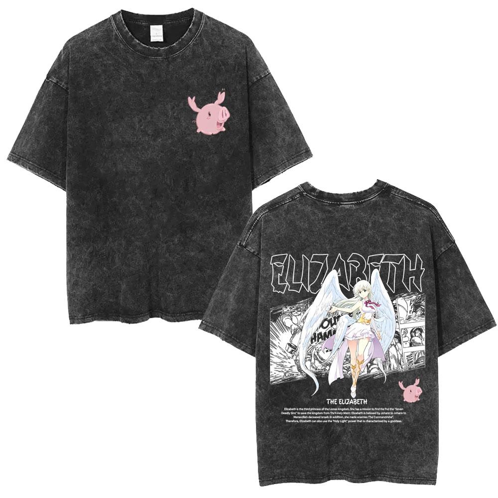 Washed Vintage Anime The Seven Deadly Sins Escanor Lion's Sin of Pride Graphic T-shirt Manga Retro Oversized T Shirts Unisex