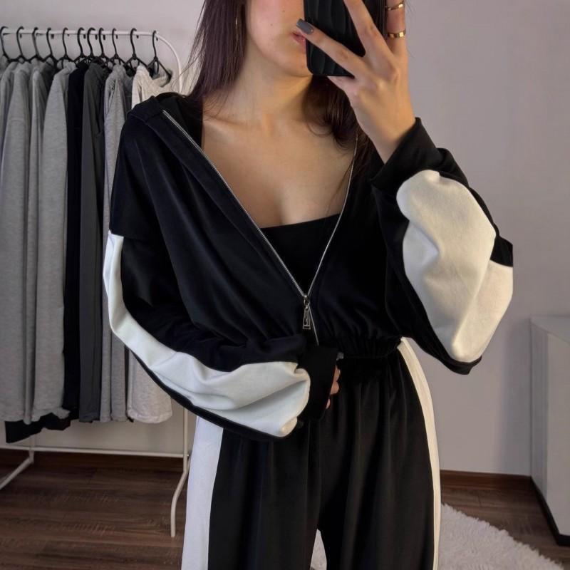 Women's Casual Suit Fashion Sports Color Matching Long-sleeved Zipper Cardigan Contrast Top Trousers