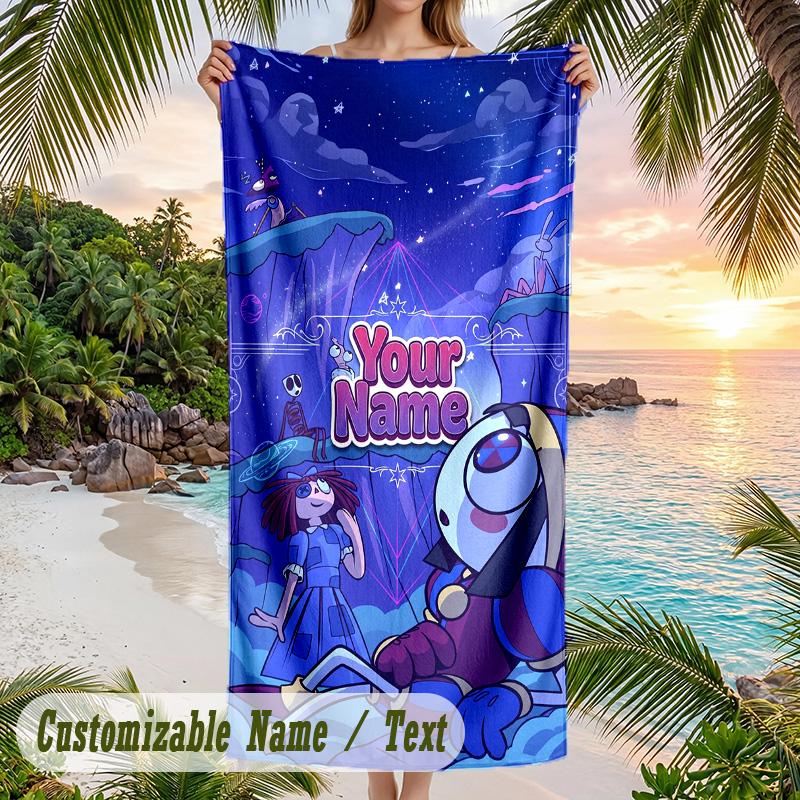 The Amazing Digital Circus Beach Towel, Personalized Custom Text, Quick Dry Soft Large Towel For Swimming Pool Travel
