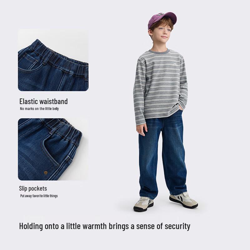 Balabala Boys' Fleece-Lined Straight-Leg Denim Jeans
