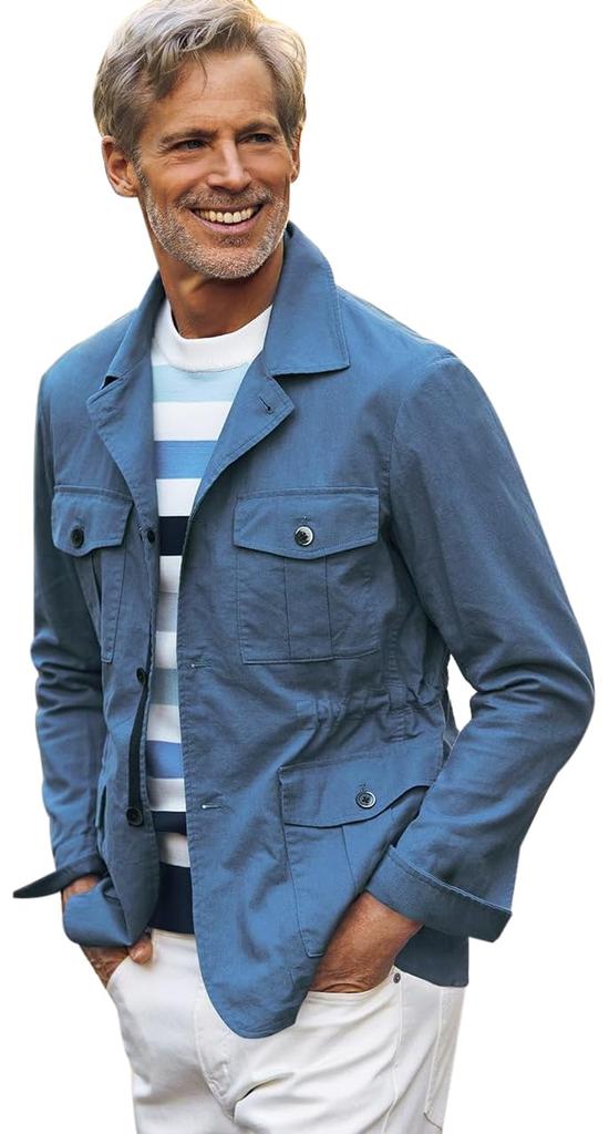 Declasse Linen Cotton Safari Size Steel 56143 Men's Jacket, M, Blue,