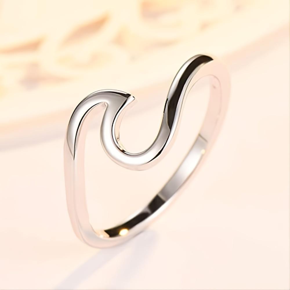 Simple S925 Sterling Silver Wavy Rings for Women Wedding Engagement Fine Jewelry Gift