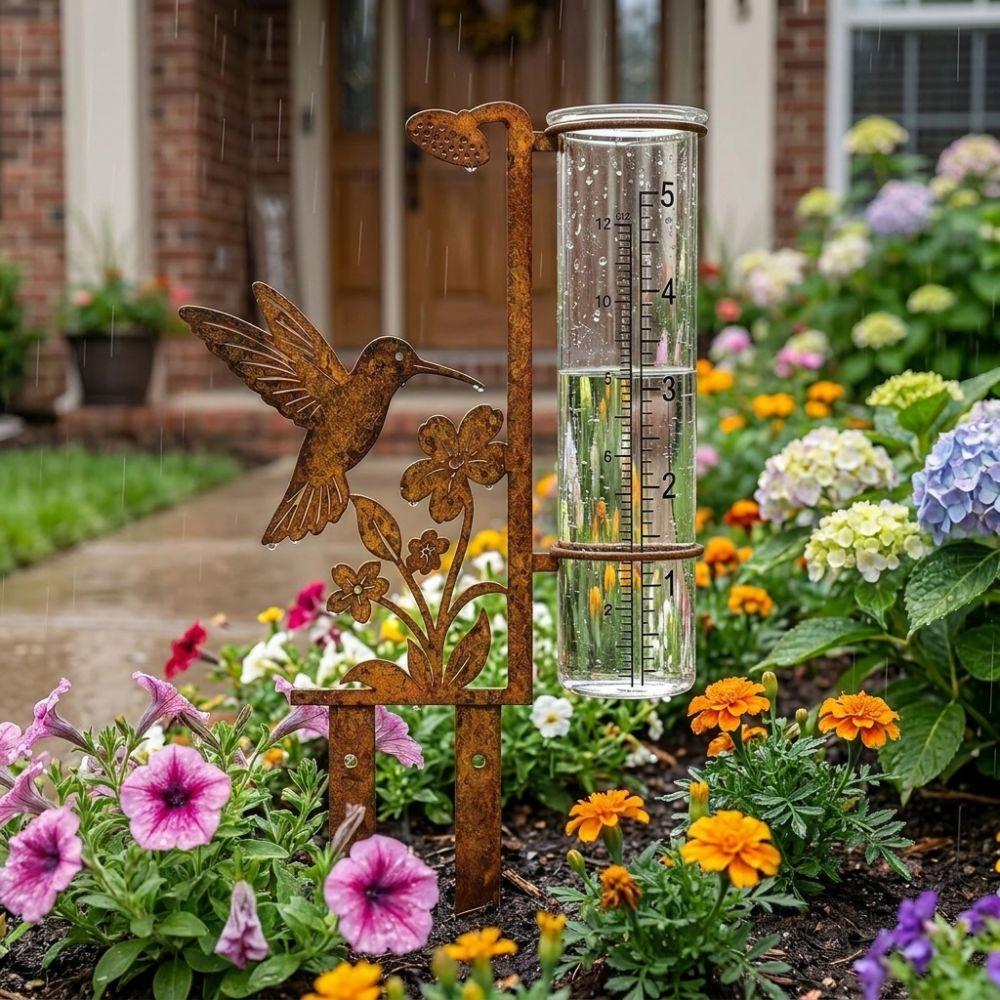 Freeze Proof Garden Rain Meter Vintage Flower Bird Yard Rainfall Monitor Bird Watching