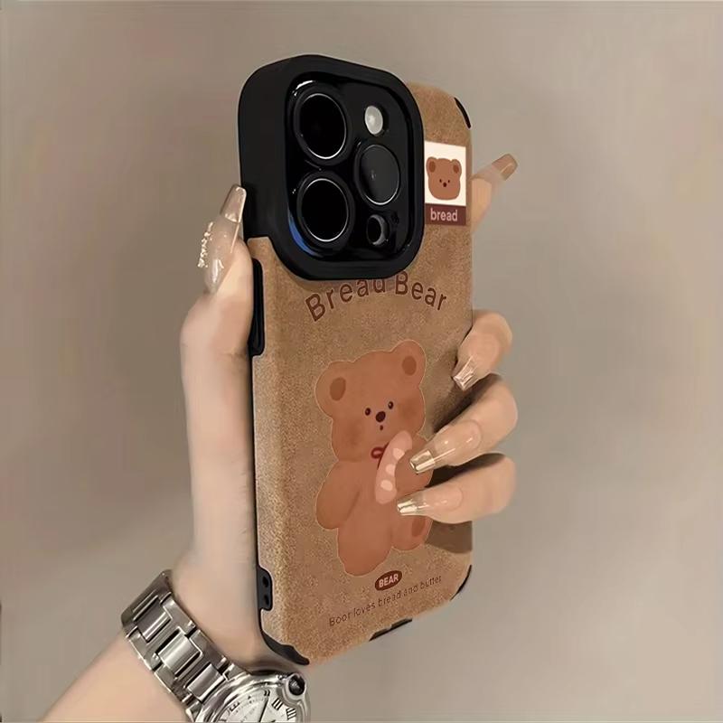 Cartoon Cute Little Brown Bear Phone Case For iPhone Air 17 16 15 14 Plus 13 Mini 12 11 Pro Max XS XR X 16E Faux Leather Cover