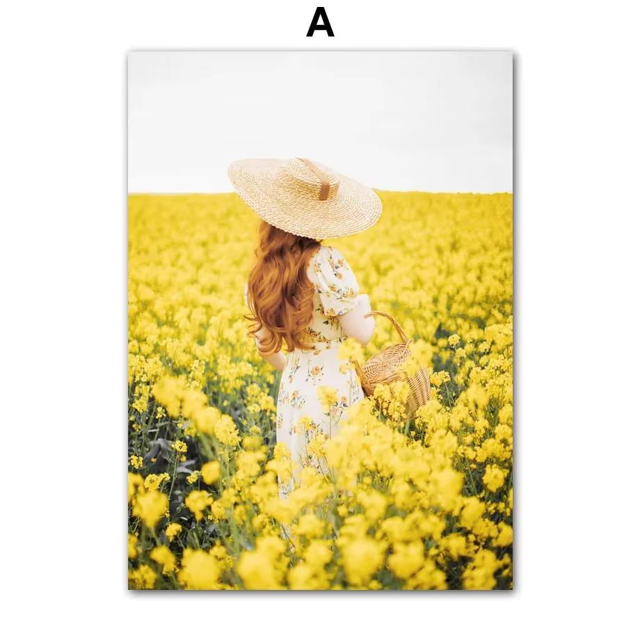 Wall Art Canvas Painting Sunflower Lemon Farmhouse Car Spring Nature Landscape Yellow Posters Picture For Living Room Home Decor
