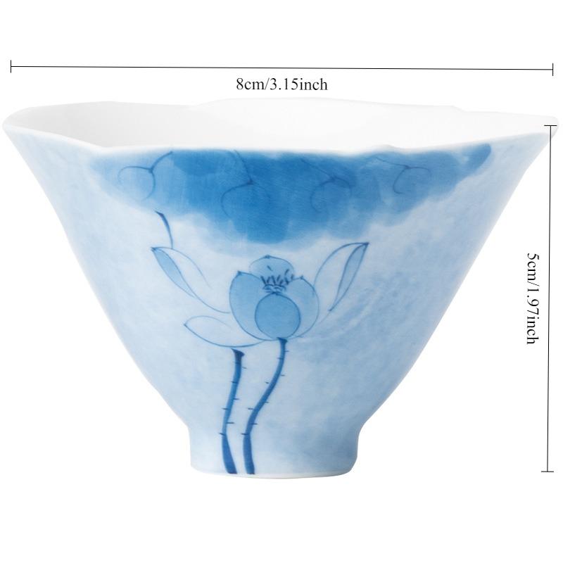 White Porcelain Teacup Hand-painted Blue LotusTea Bowl Ceramic Chinese Kung Fu Gongfu Tea Cup Teaware Drinkware Tea Ceremony