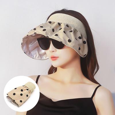 Punktmuster Leerer Zylinder Damen Sommer Strand Outdoor Sonnenschutz Sonnenhut Muschelhut Große Krempe Faltbare Kappe