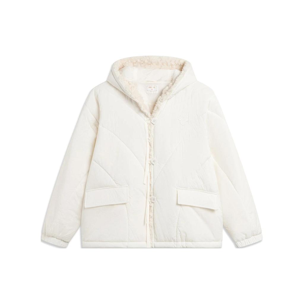 Li Ning X League Of Legends Poro Series Solid Color Faux Lamb Wool Loose Short Cotton Jacket Women Jackets Off-White AJMT312-1