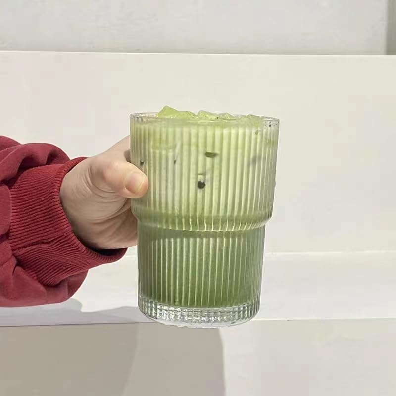 13OZ/400ML Ice Coffee Glass Tumbler, Thick Wall Water Glass Cup Mug Tea with Straw and Lid Sealed Carry On