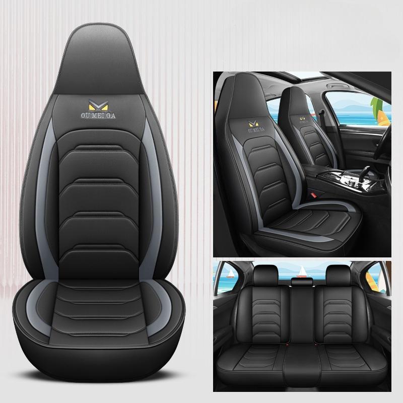 5-Seater One-Piece Headrest Car Seat Covers, Fine Wear-Resistant PU Leather, All-Season Comfort, Fits Most Vehicle Models