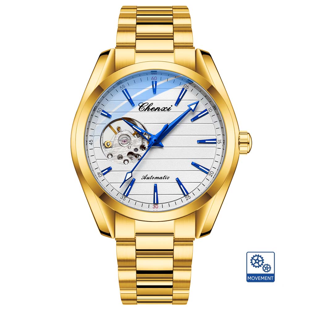 CHENXI Men's Fully Automatic Skeleton Mechanical Watch Water-Resistant Stainless Steel Stylish Mechanical Watch Watches for Man