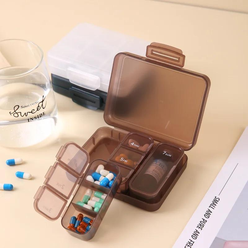 Mini Portable 7-Compartment Medicine Box Travel Pill Organizer Sealed Storage Case for On-the-Go Health Care